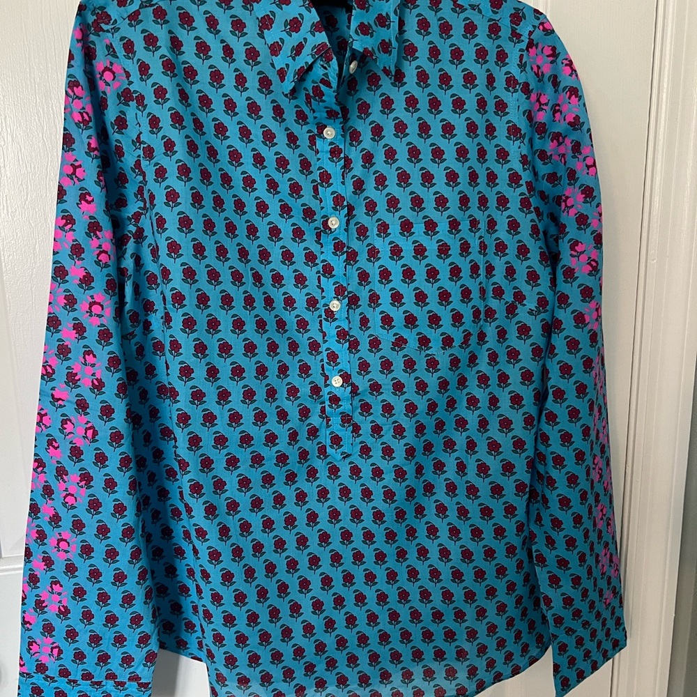 Floral Blue and Pink Women's Popover Top